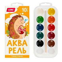 Краски 10цв. LORI "Весёлые друзья" Акпф-002 аквар.,б/к,карт.пенал с кюветой из полистир.,е/подвес