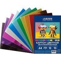 Картон цв. металлиз. А4 10л.10цв. deVENTE 8114524 250 г/м2,пласт.пакет,е/подв.