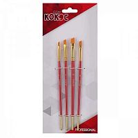 Набор кистей  4шт. КОКОС (синтетика №4,6,8,10 пл.скош., дерев.ручка) 180705
