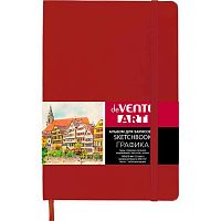Скетчбук А5  32л. deVENTE кож.зам. "Art" 2134512 тв.обл.,крем.бум.,200г/м2,красн.,софт-тач,резинка