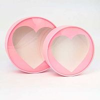 Коробка Микрос 2в1 шайба Ч37465 розовый,с окошком сердце,завальц.край (7*21/6*18см)