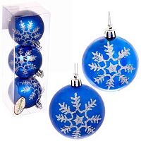 Игрушка ел. "Шар 6см." (3шт) Сказочные снежинки голубой/серебро 201-0732