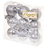 Игрушка ел. "Шар  3см" (9шт) "Микс фактур" 652-340 серебро