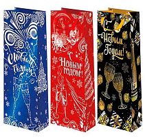 Пакет подар. Микрос 15*36см НГ Бутылка Ч44293 люкс,лам.матовая,микс,фольга