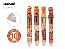 Ручка авт. шар.10-ти цв. MAZARI "Капибара" 2203-3 цв.пласт.корп.,0,7мм,карт.диспл.