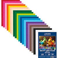 Фетр 20л.20цв. А4 deVENTE "Яркие цвета" 8113501 мягкий,1мм,пласт.пакет,е/подвес