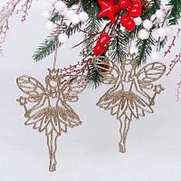 Подвесное украшение НГ "Снежная фея в блёстках" 916-0878 14см (2шт) шампань