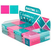 Ластик ФЕНИКС "Глиттер" 53381 квадрат,40*40*10мм,бирюзовый,фуксия