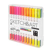 Маркеры д/скетчинга  24цв. BV "SKETCH&ART" 22-0083 двустор.,кисть/линер,трёхгр.,пластик.пенал