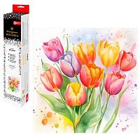 Мозаика алмазная ФЕНИКС "Акварельные тюльпаны" 70800 холст,30*30см,полн.выкл.