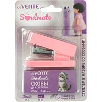 Степлер №24/6, 26/6 15л. deVENTE "Soulmate.Розовый" 4142611 мини,пластик+400скоб