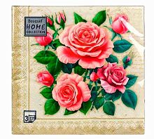 Салфетка бум. Bouquet Home Collection "Розы в рамке Золото" 25310 (20шт),3-х сл.,33*33см