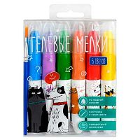 Мелки гелевые  6цв. ФЕНИКС "Арт-братва" 72262 круглые,кисточка,с акварел.эффектом,ПВХ уп.