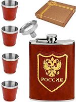 Набор подар. (фляжка 240мл+рюмки 4шт*30мл+воронка) Миленд "Россия" ФЛ-9602