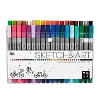 Маркеры д/скетчинга  36цв. BV "SKETCH&ART" 22-0100 двустор.,кисть/линер,трёхгр.,пластик.пенал