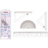 Набор геом. deVENTE (4предм.) "School" 5092602 (линейка 20см,трансп.180°,угол.2шт) прозр.