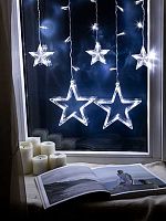 Гирлянда Миленд "Штора. Бахрома. Звёзды" ГШ-0004 хол.бел.,138л.,прозр.нить 2,5м,8режим.