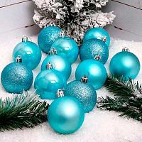 Набор ёлочных шаров ЛЬДИНКА 200163 (12шт.) 6см,пластик.,светло-голуб.
