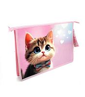 Папка д/тетрадей А4 ПЧЕЛКА ПМ-А4-29 "Котик с бантиком" пластик,на молн.