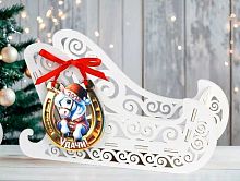Подар. упаковка НГ Символ года 2026 "Сани с магнитом "Подкова" ПУ892-02-0306 мдф,белый-красный