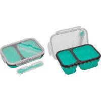Ланчбокс deVENTE 8090436 складн.,прямоуг.,1000мл,мятный,силикон,2отд.,ложка,вилка