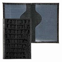 Обложка д/паспорта КЛЕРК "Alligator" 213946 чёрная,нат.кожа,лак.,тисн.отсрочка