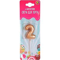 Свеча-цифра д/торта "2" deVENTE "Воздушный шарик" 9060005 4,2*3,0*1,4см,золотист.,пластик/к,е/подвес