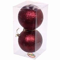 Игрушка ел. "Шар 10см" (2шт) "Глиттер" тёмный рубин 201-1432