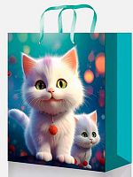 Пакет подар. Миленд Optima "Белый котик с помпоном" ПКП-0375 глянц.лам.,26,4*32,7*8см