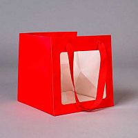 Сумка-кашпо Микрос ч52144 красная,с окном,картон,20см,с ручками 20*20см