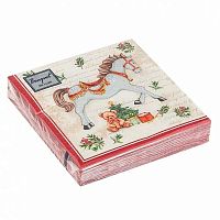 Салфетка бум. НГ Bouquet de Luxe "Новогодняя лошадка на крем.фоне" 25444 3-х сл.(25шт),24*24см