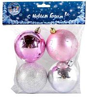 Игрушка ел. "Шар 6см." 4шт мат. с рис./блест/искра Е94250