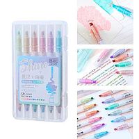 Набор маркеров текст. двухстор.  6шт.-12цв. КОКОС 252484 блёстки,пулев.,скош.,1-5 мм,пластик/к