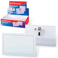 Бейдж EK 7078 горизонт.,90*57мм,пластик,с метал.зажимом и булавкой,прозр.