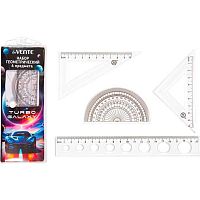 Набор геом. deVENTE (4предм.) "Turbo Galaxy" 5092601 (линейка 20см,трансп.180°,угол.2шт) прозр.