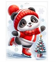 Наклейки оформ. НГ А4 "Новогодняя панда на коньках" 0201175 двухстор.,е/подв.