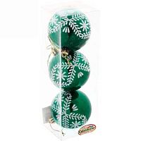 Игрушка ел. "Шар 7см" (3шт) Хвойные веточки зелёный 201-0936