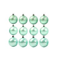 Набор ёлочных шаров ЛЬДИНКА 241927 (12шт.) 4см,пластик,мятный,блёст.