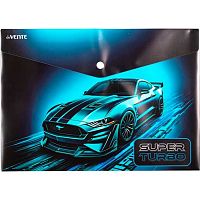 Папка-конверт на кнопке А4 deVENTE "Super Turbo" 3079603 непрозр.с рис.,пластик.180мкм