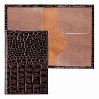 Обложка д/паспорта КЛЕРК "Alligator" 213947 горький шоколад,нат.кожа,тисн.отсрочка