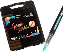 Маркеры акрил. 24цв. INTELLIGENT DP-274 кисть,1-5мм,корп.с индикат.,пластик.пенал