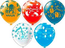 Шары возд. Микрос 12" шелк рис. 5ст. Котики! Ч54108