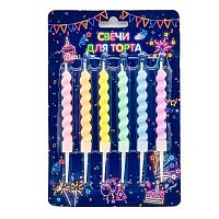 Свечи д/торта Микрос "Макаронс спираль" Ч53127 (6шт) с держателями (7см)