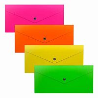Папка-конверт на кнопке 255*130мм EK "Glossy Neon" 50304 п/прозр.,асс.,пластик,180мкм