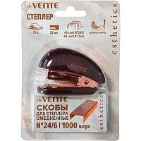 Степлер №24/6, 26/6 15л. deVENTE "Esthetics" 4142521 мини,бургунди,пластик,встр.антистепл.+1000скоб