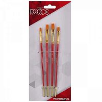 Набор кистей  4шт. КОКОС (синтетика №4,6,8,10 пл.,дерев.ручка) 180706