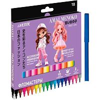 Фломастеры 18цв. deVENTE "Amai Menoko" 5082625 вент.колп.,к/к/подвес