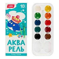 Краски 10цв. LORI "Весёлые друзья" Ааф-002 аквар.,б/к