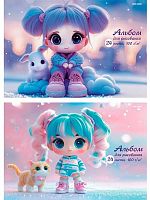 Альбом для рис.24л. Проф-Пресс "Девочки и зверята-1" 24-7875 лён,на скобе,асс.