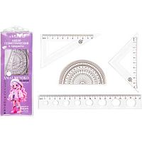 Набор геом. deVENTE (4предм.) "Amai Menoko" 5092600 (линейка 20см,трансп.180°,угол.2шт) прозр.